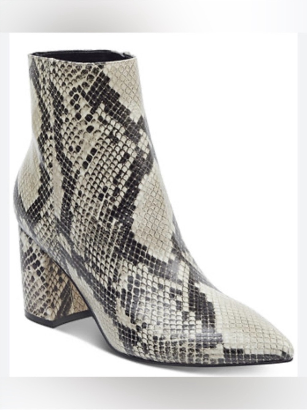 NEW Marc Fisher Retire Snake-Print Pointed Boots in Neutral
Black & Cream, 7.5
